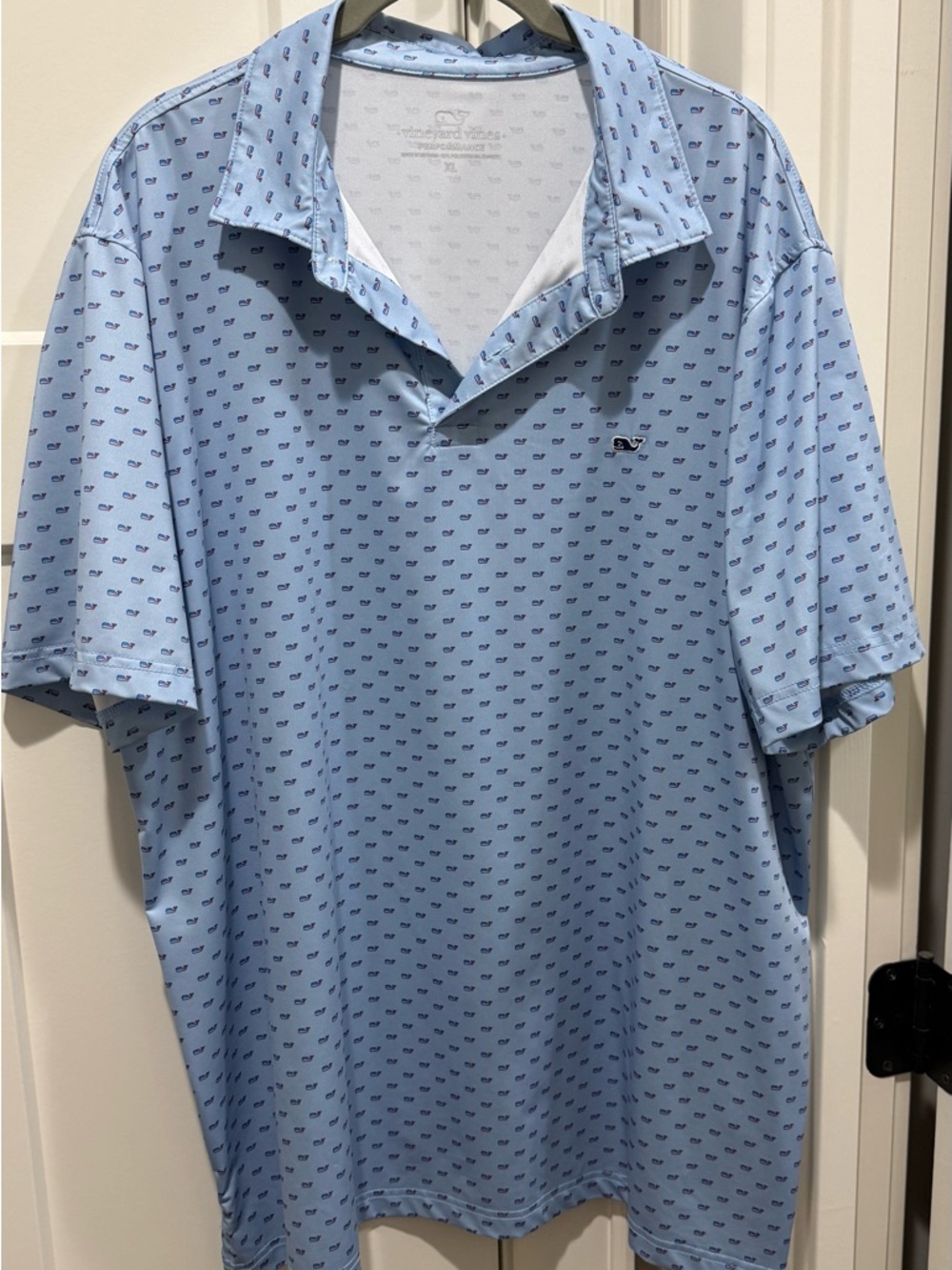 Vineyard Vines Light Blue Polo with Navy Whale Pattern